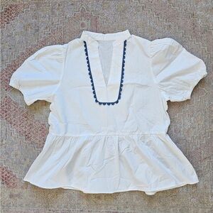Puff Sleeve Peplum Blouse Ruffle